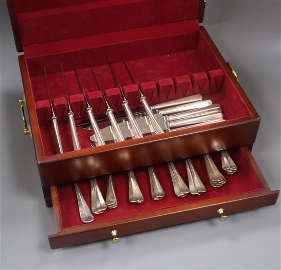 A cased part suite of modern silver rat-tail pattern cutlery by William Hutton & Sons, knives, James Dixon & Sons, Sheffield, 1971